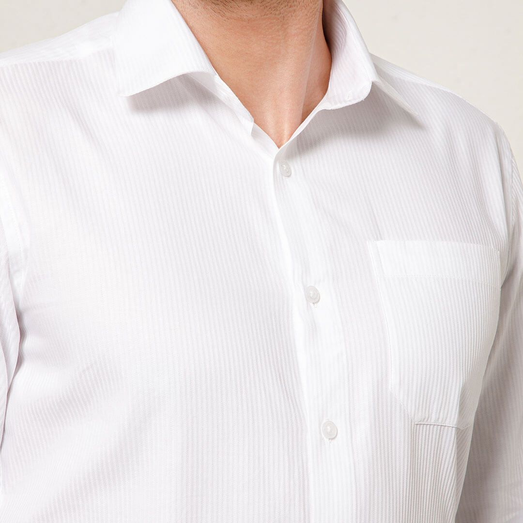 Crest Self Stripe 2 Ply French Cuff Giza Shirt in Cloud White