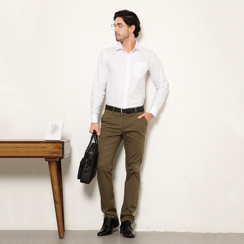 Crest Self Stripe French Cuff Giza Shirt in Cloud White