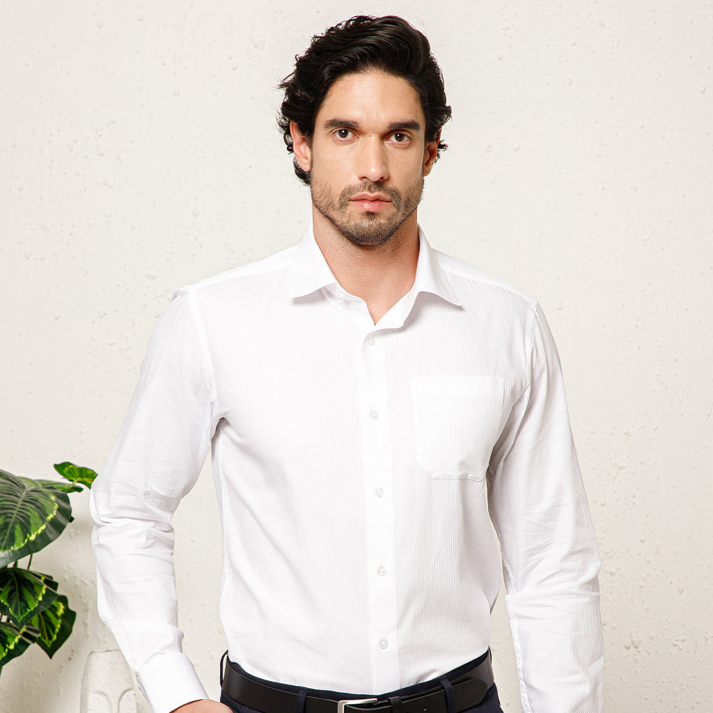 Crest Self Stripe Giza Shirt in Cloud White