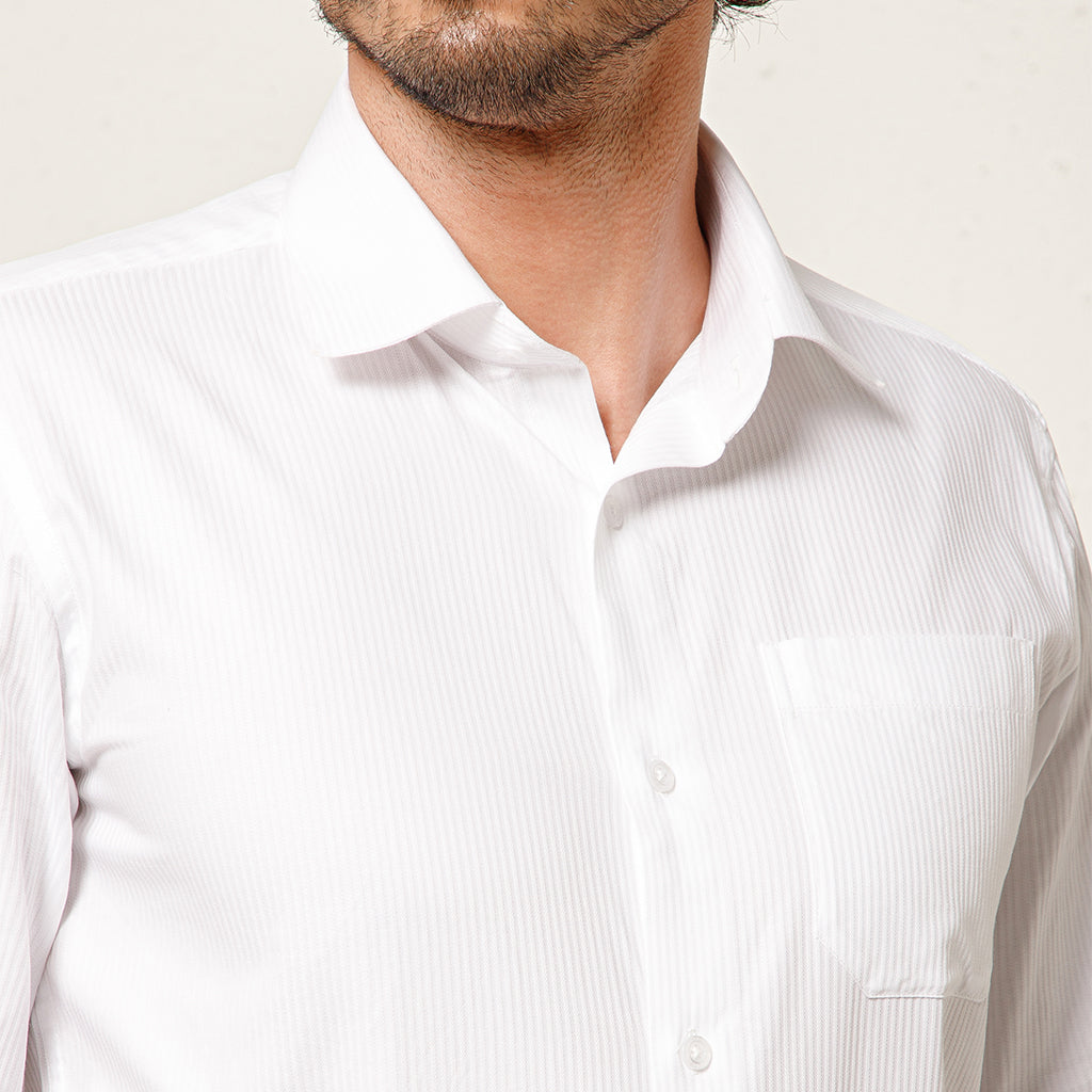 Crest Self Stripe Giza Shirt in Cloud White