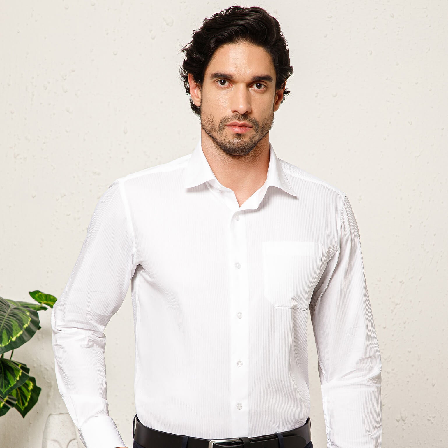 Crest Self Stripe Giza Shirt in Cloud White