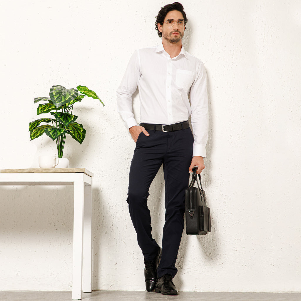 Crest Self Stripe Giza Shirt in Cloud White