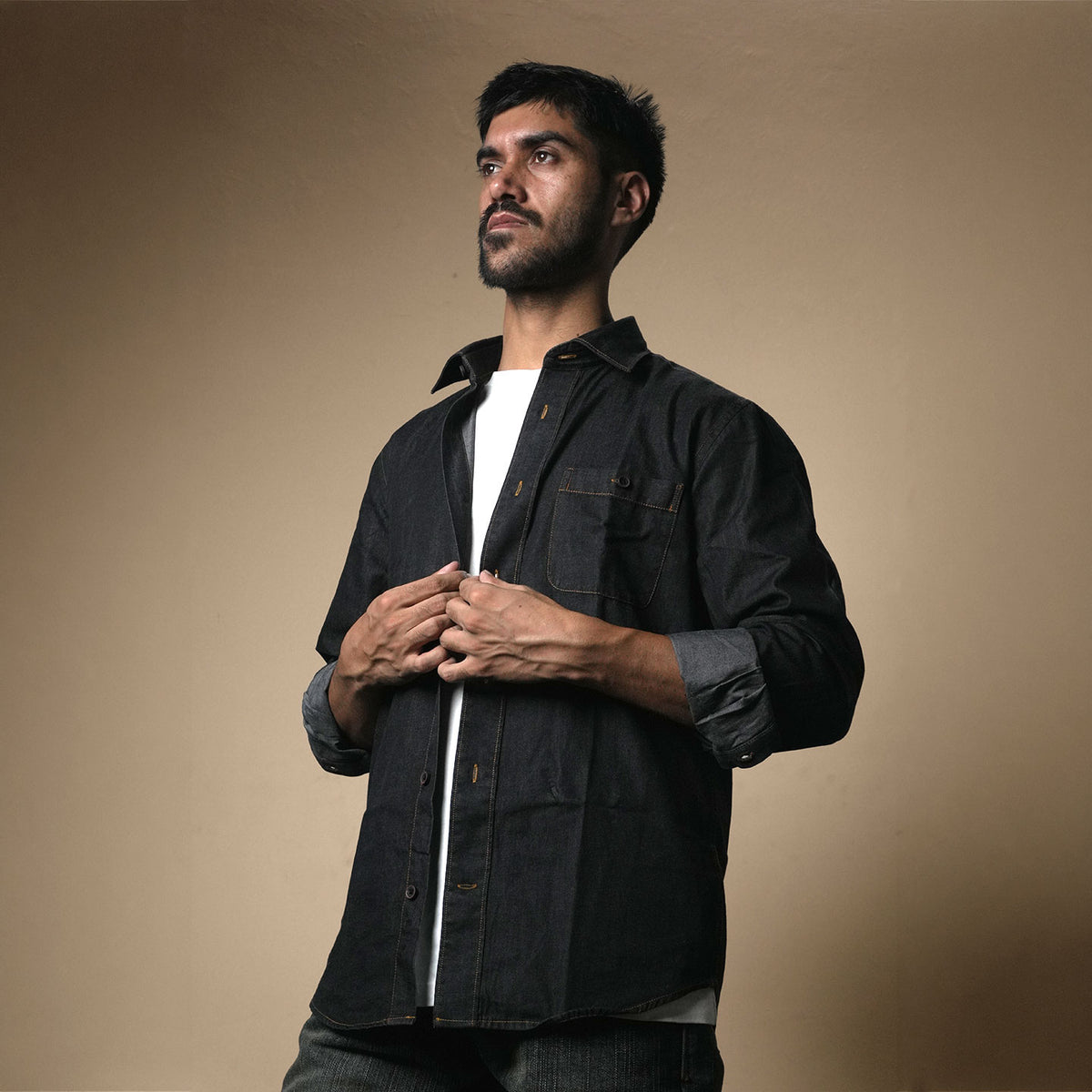 The Legend Denim Mens Shirt In Charcoal