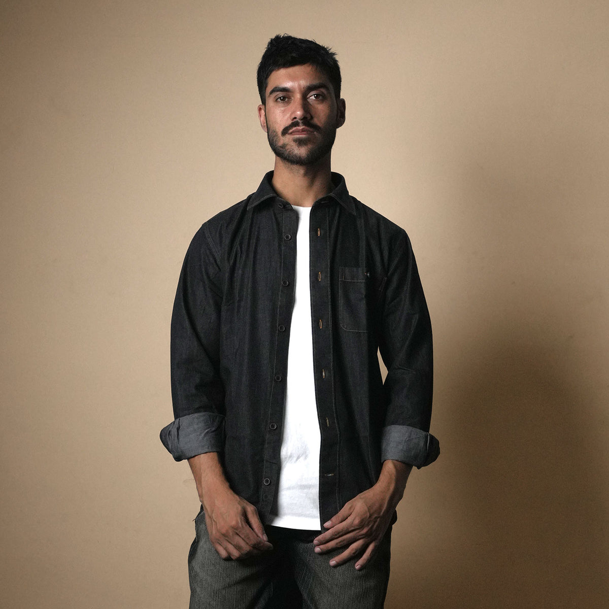 The Legend Denim Mens Shirt In Charcoal