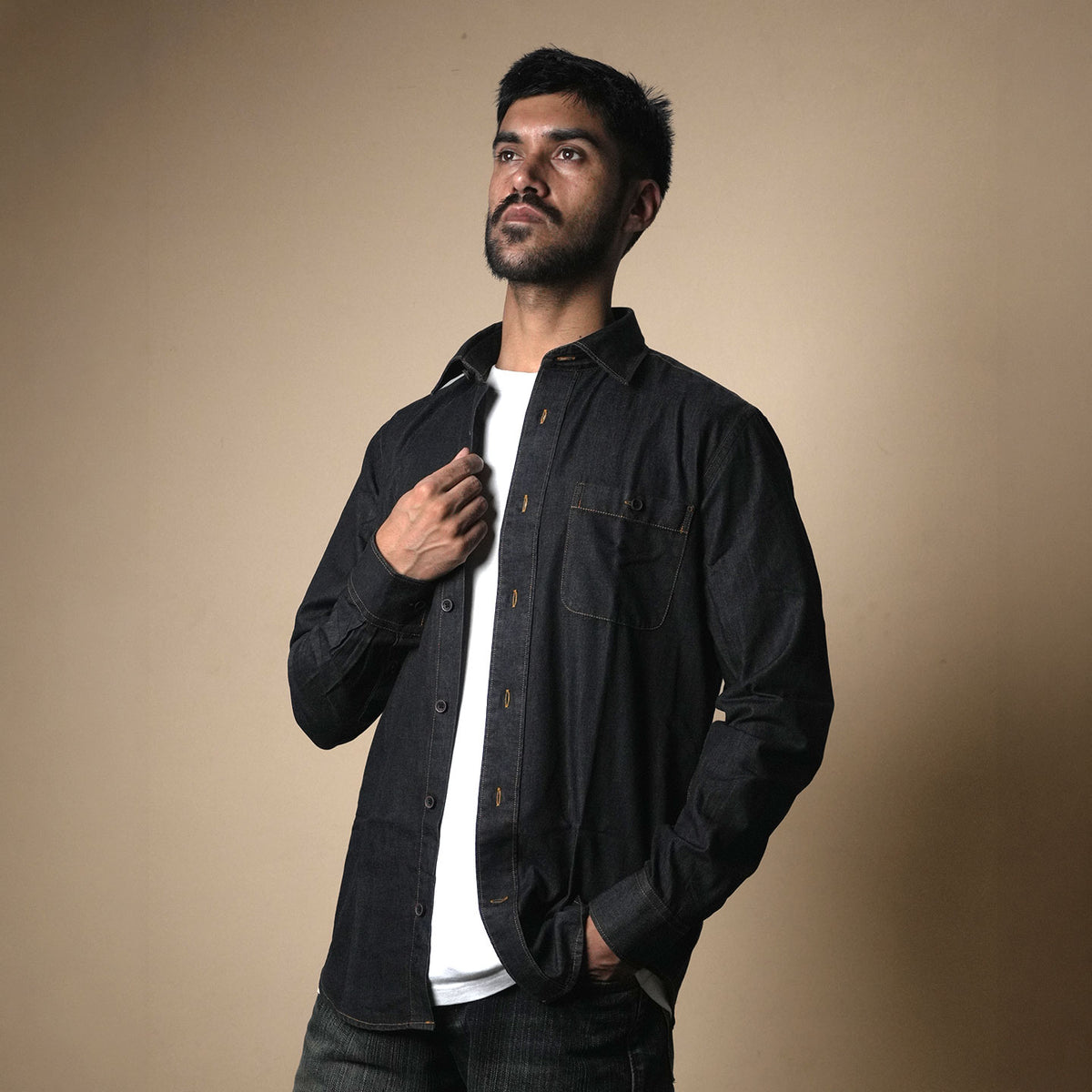 The Legend Denim Mens Shirt In Charcoal