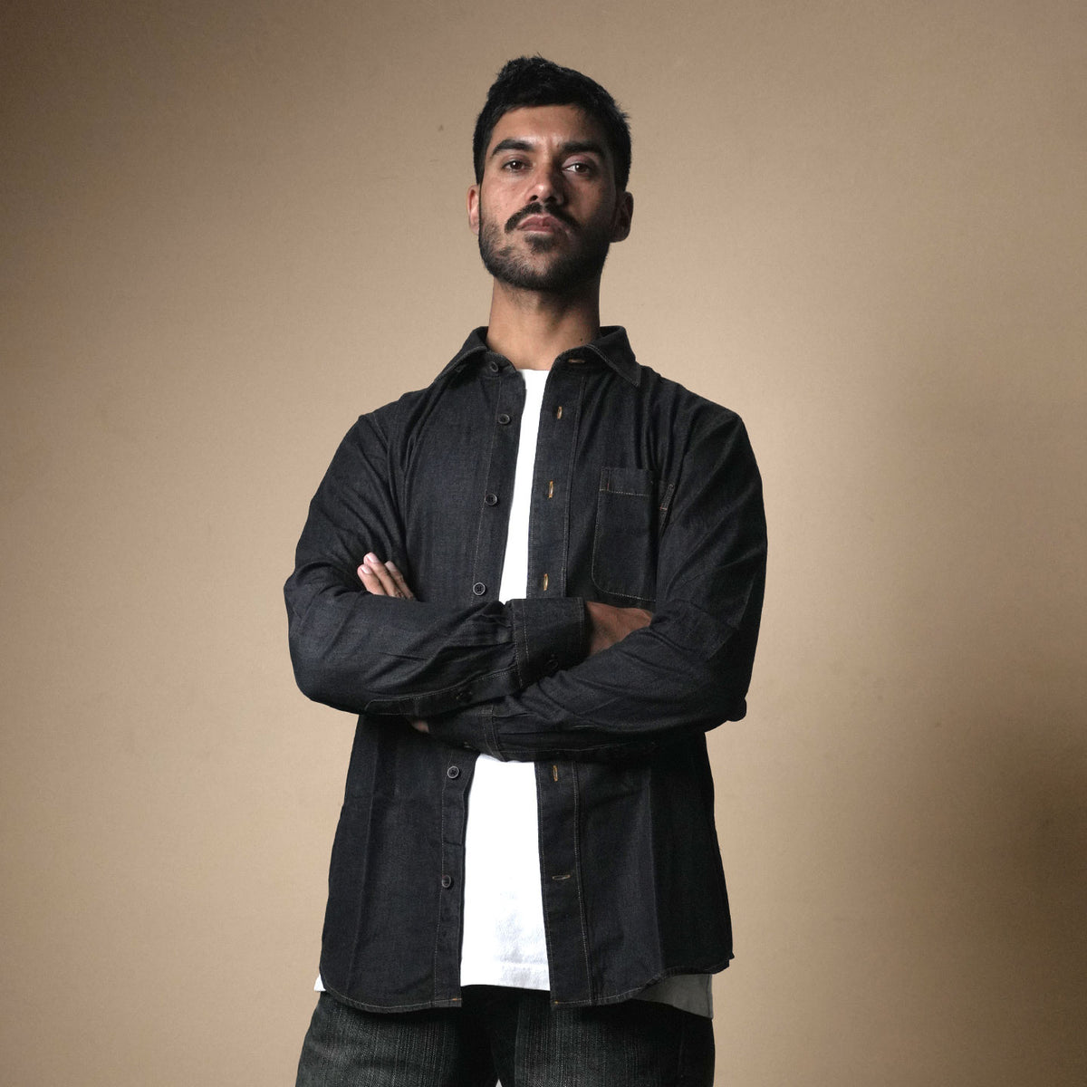 The Legend Denim Mens Shirt In Charcoal