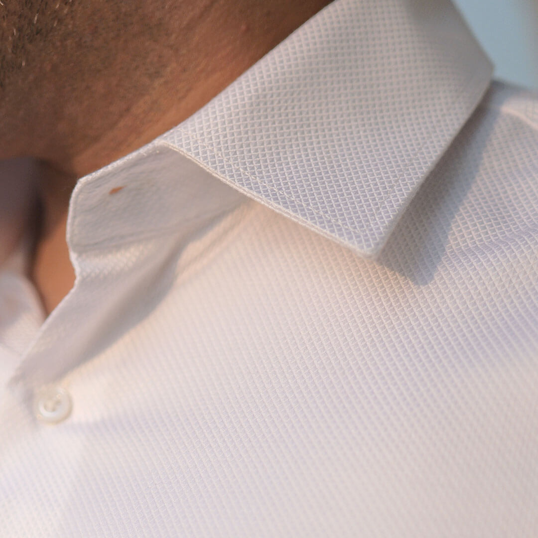 Diamond Dobby 2 Ply Cotton Shirt in Cloud White