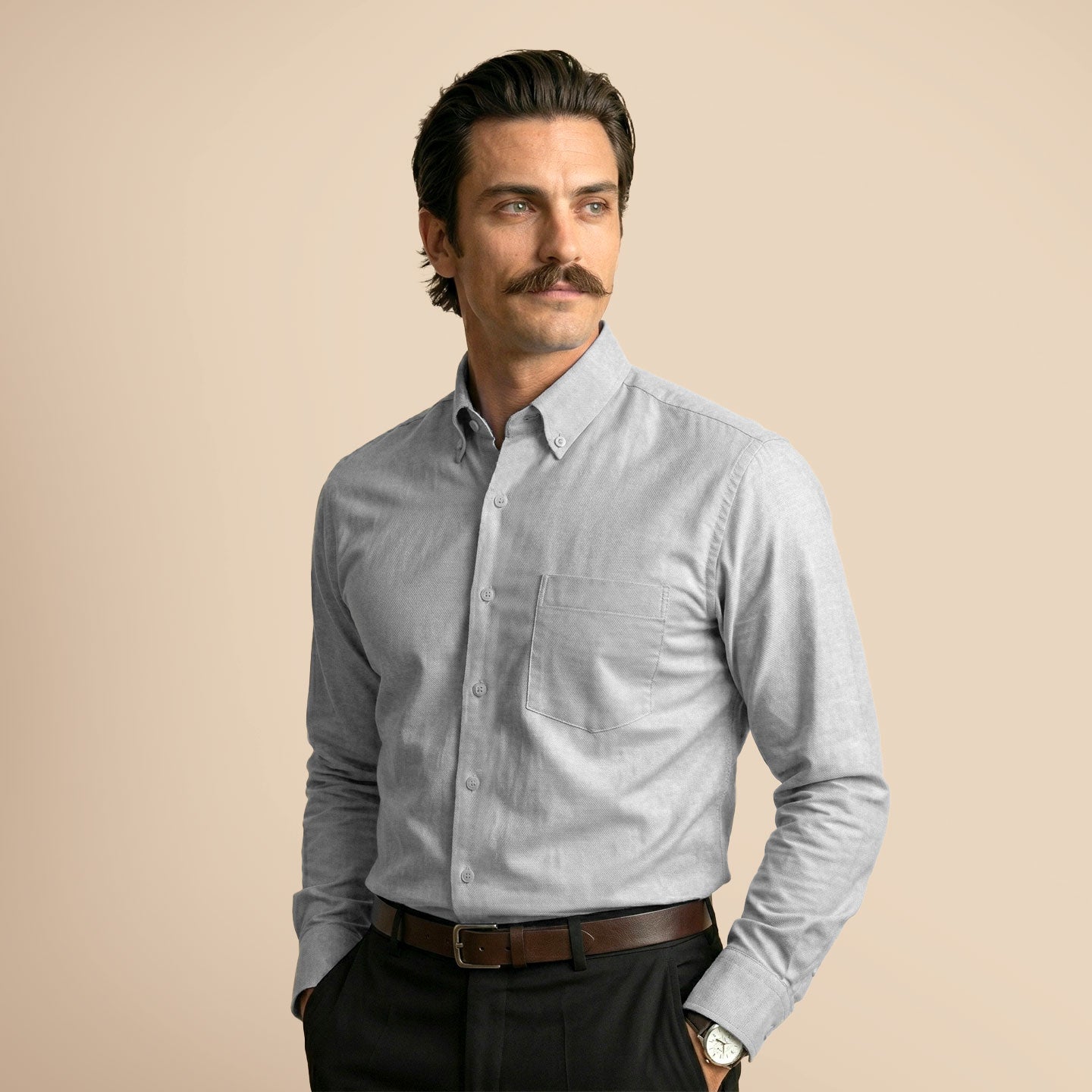 Royal Oxford Dobby Shirt in Dove Grey