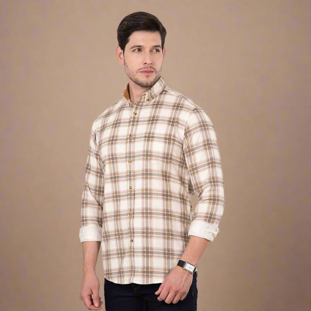 Cruise Checks Corduroy Shirt In Ecru