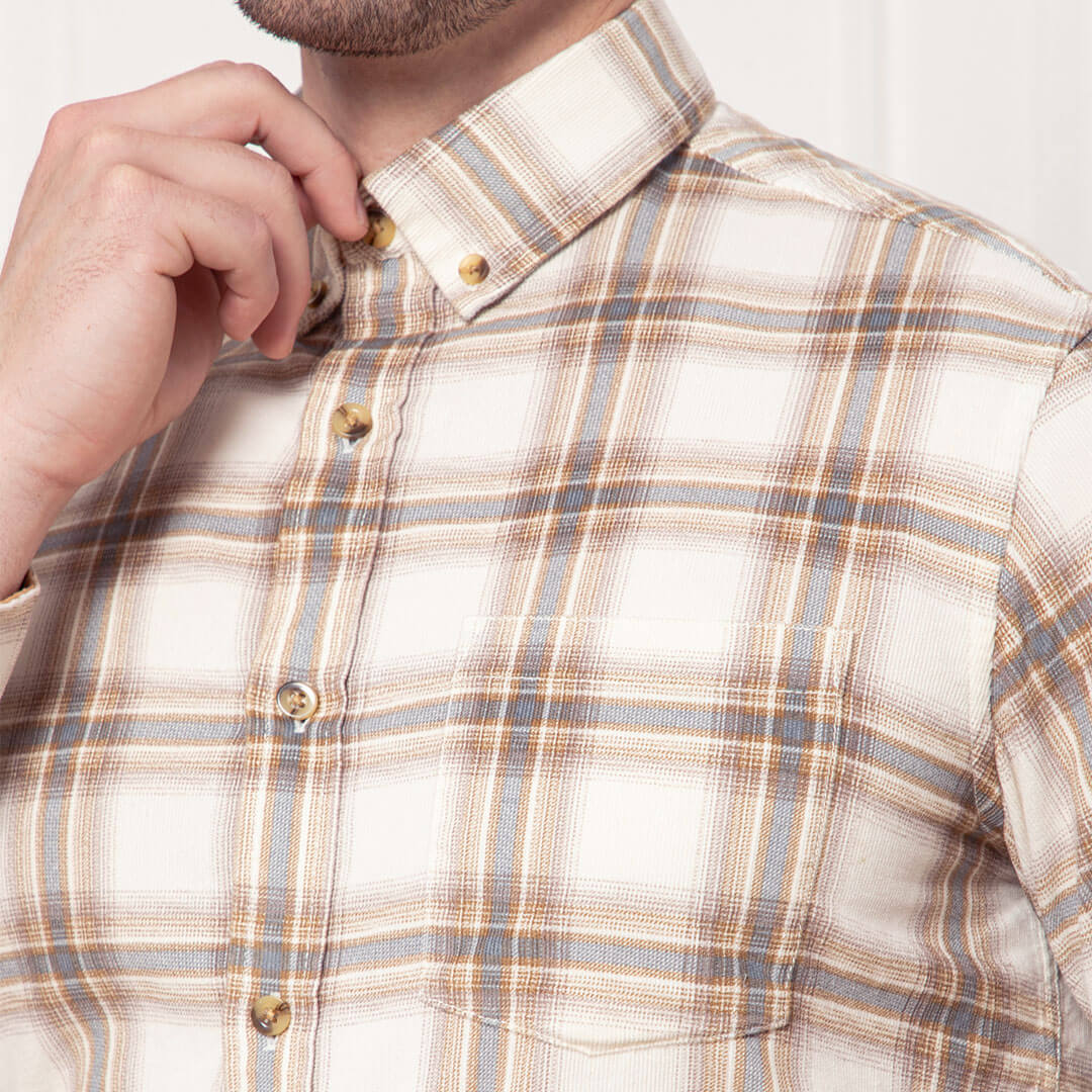 Cruise Checks Corduroy Shirt In Ecru