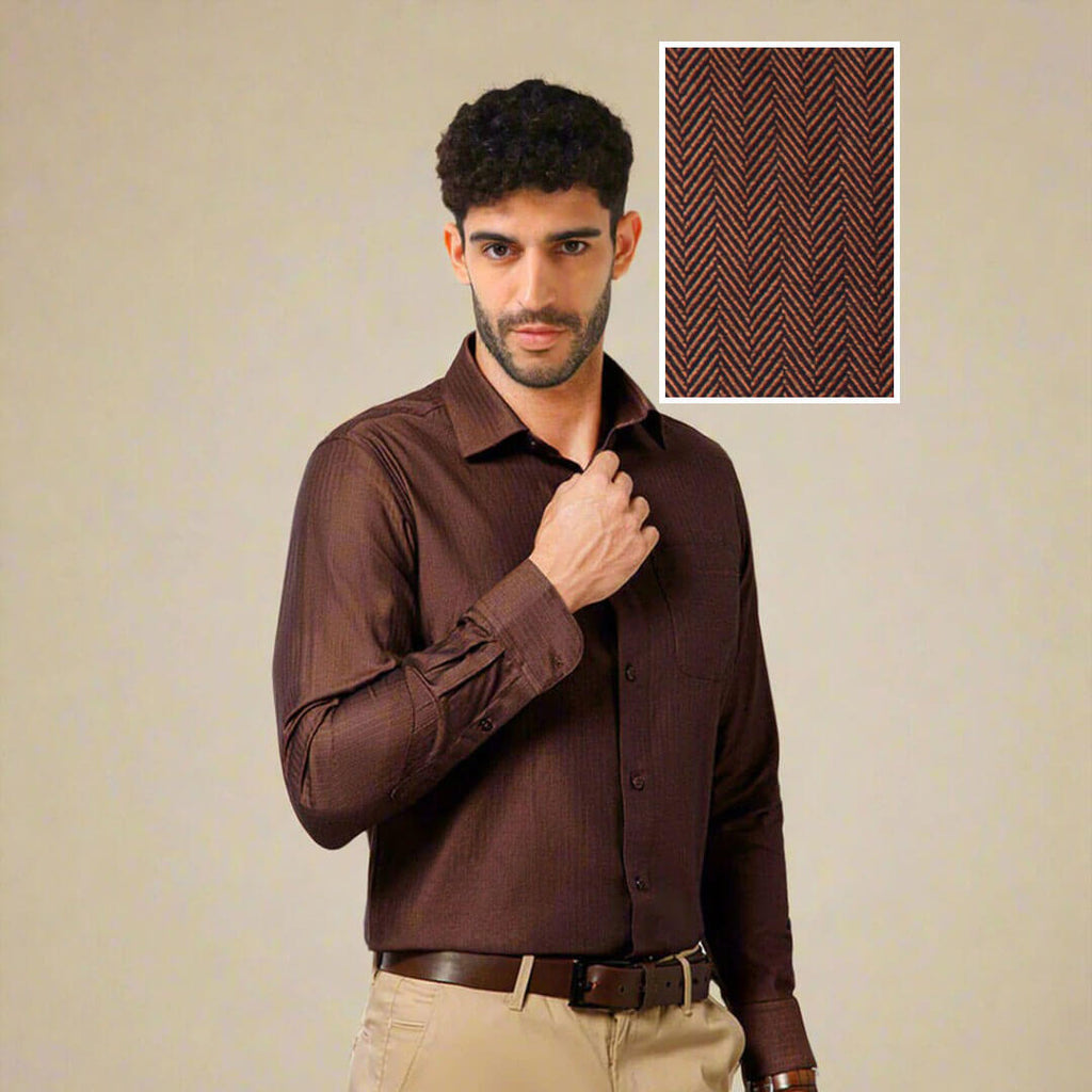 Imperial Herringbone Giza Shirt In Ash Brown