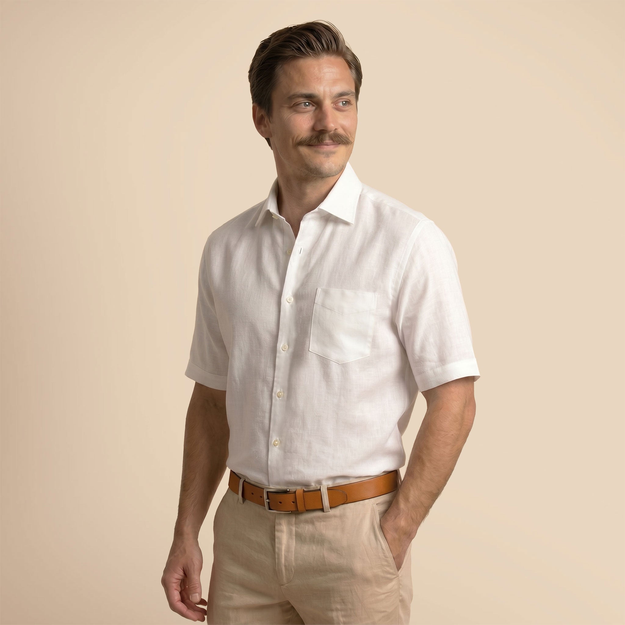 Cedar Pure Linen Half Sleeves Shirt In Snowflake