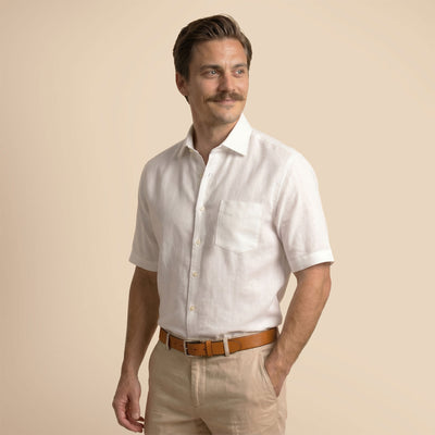 Cedar Pure Linen Half Sleeves Shirt In Snowflake