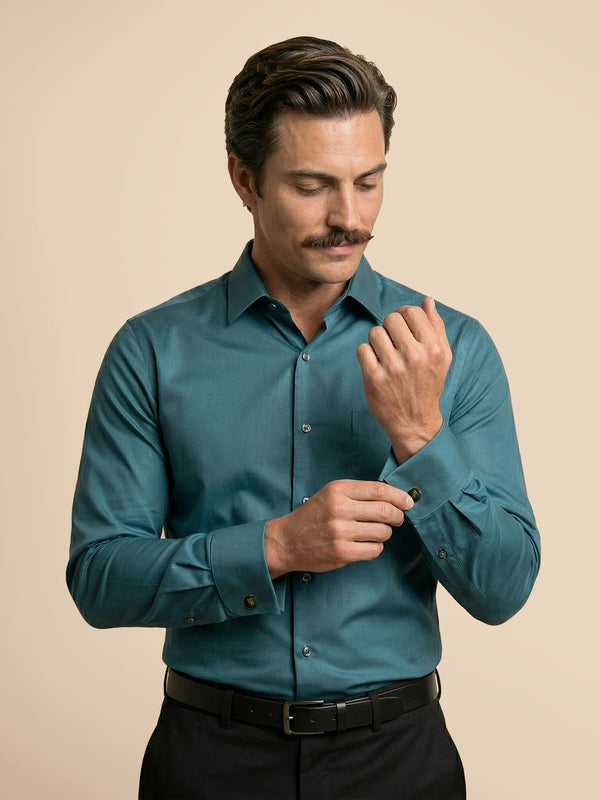 French Cuff Giza Cotton Shirt In Teal