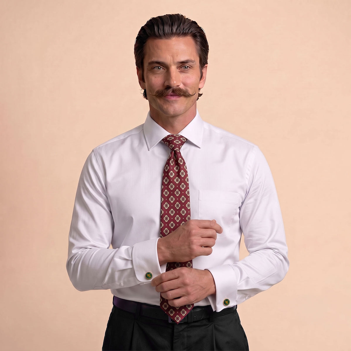 Premium Best-Seller French Cuff Giza Shirt In Snow & Red/Ecru Tie Combo