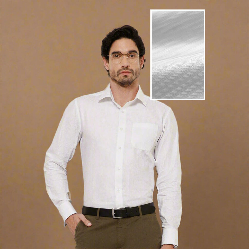 Crest Self Stripe French Cuff Giza Shirt in Cloud White