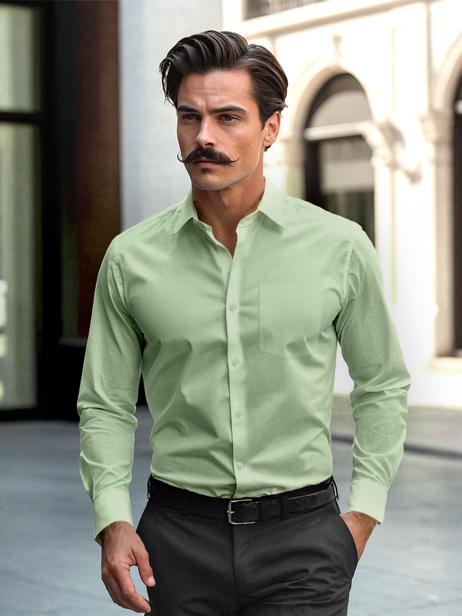 French Cuff Giza Cotton Shirt in Moss Green