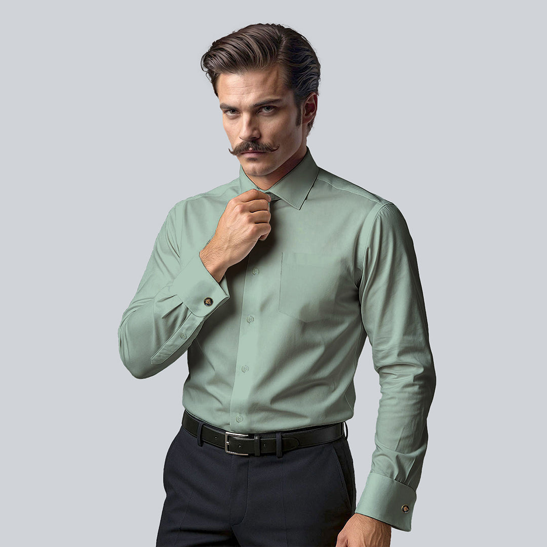 French Cuff Giza Cotton Shirt in Moss Green