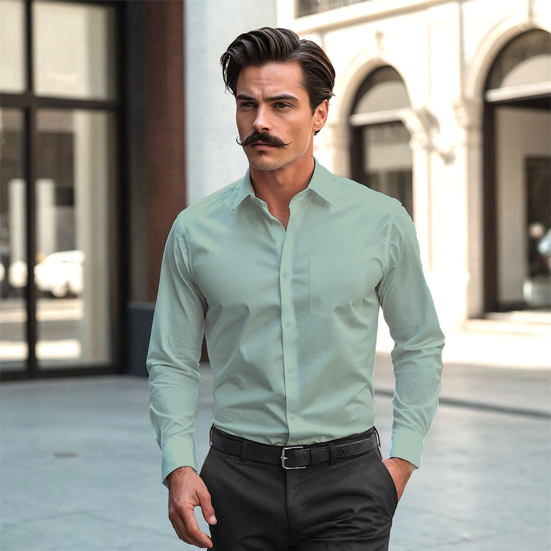 French Cuff Giza Cotton Shirt in Moss Green