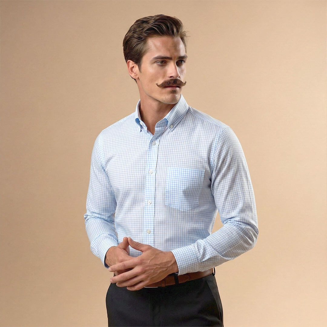 Gingham 2 Ply Check Shirt In Cloud Blue