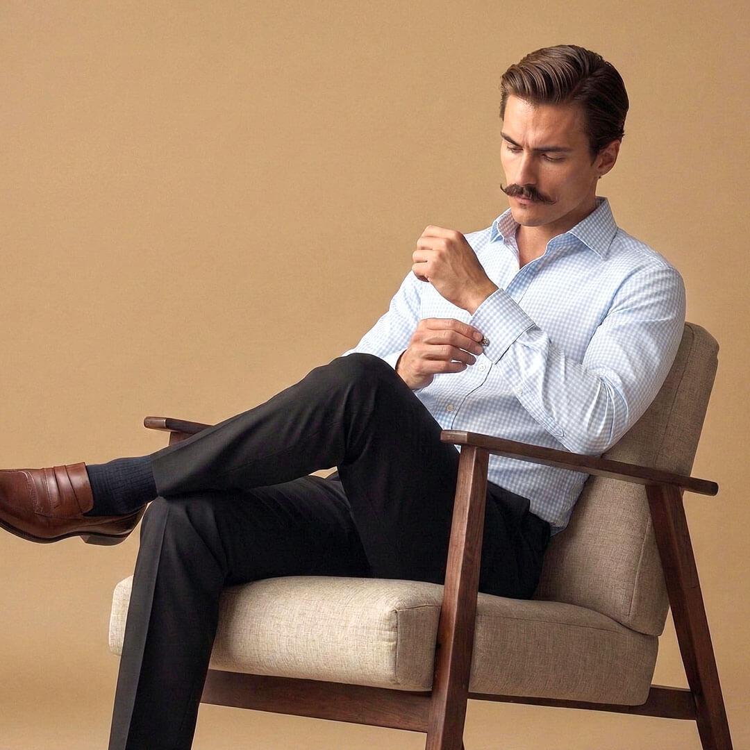 Gingham 2 Ply Check Shirt In Cloud Blue