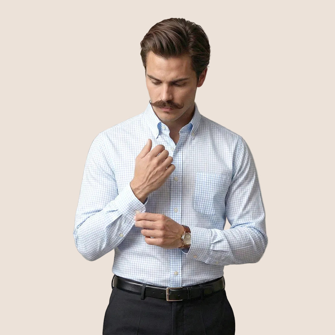 Gingham 2 Ply Check Shirt In Cloud Blue