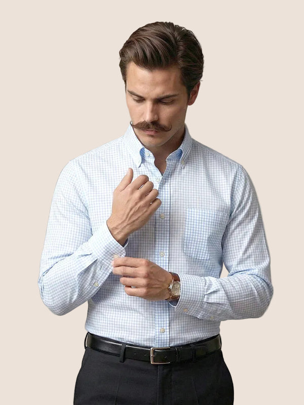 Gingham 2 Ply Check Shirt In Cloud Blue