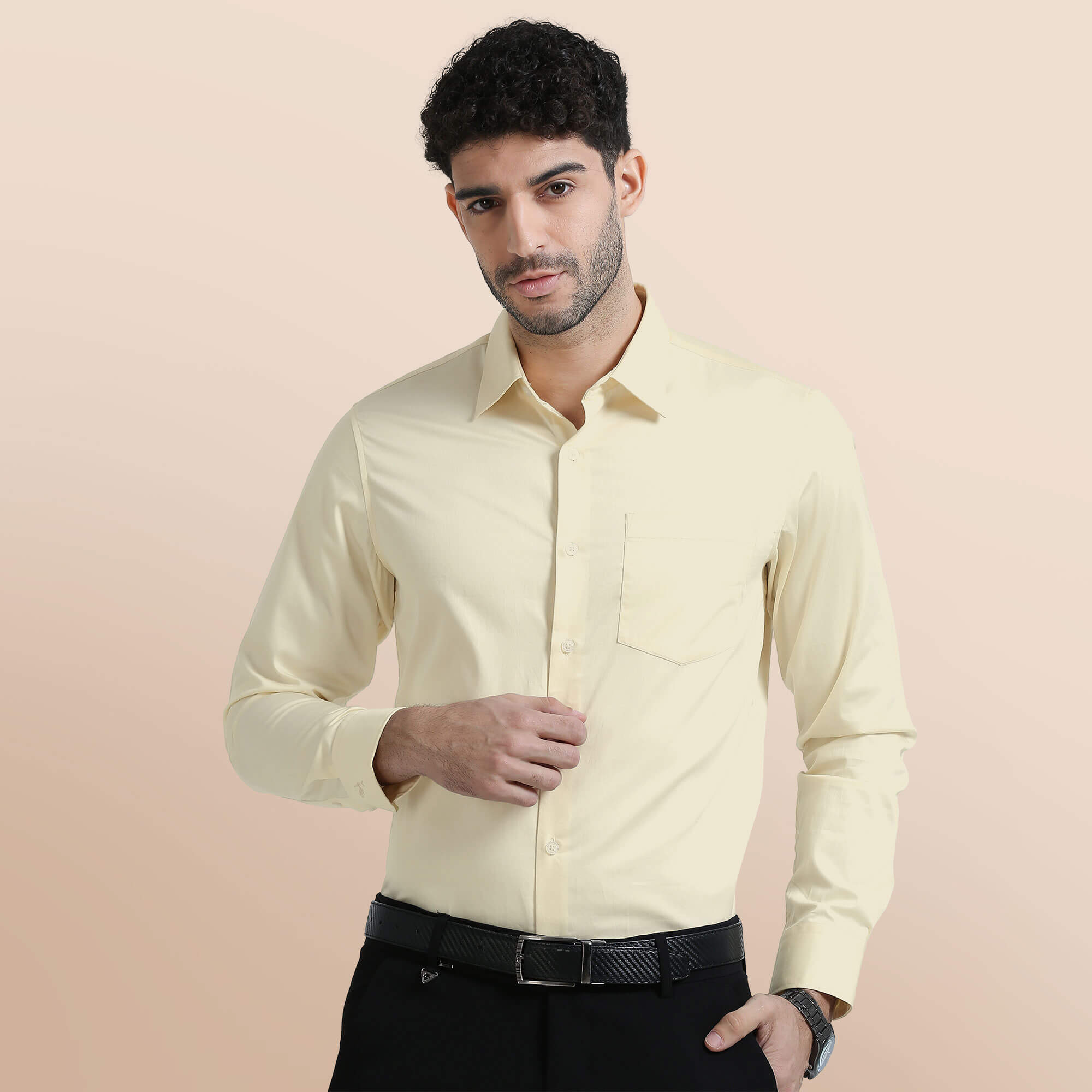 Cambridge Giza Cotton Shirt In Lemon Frost