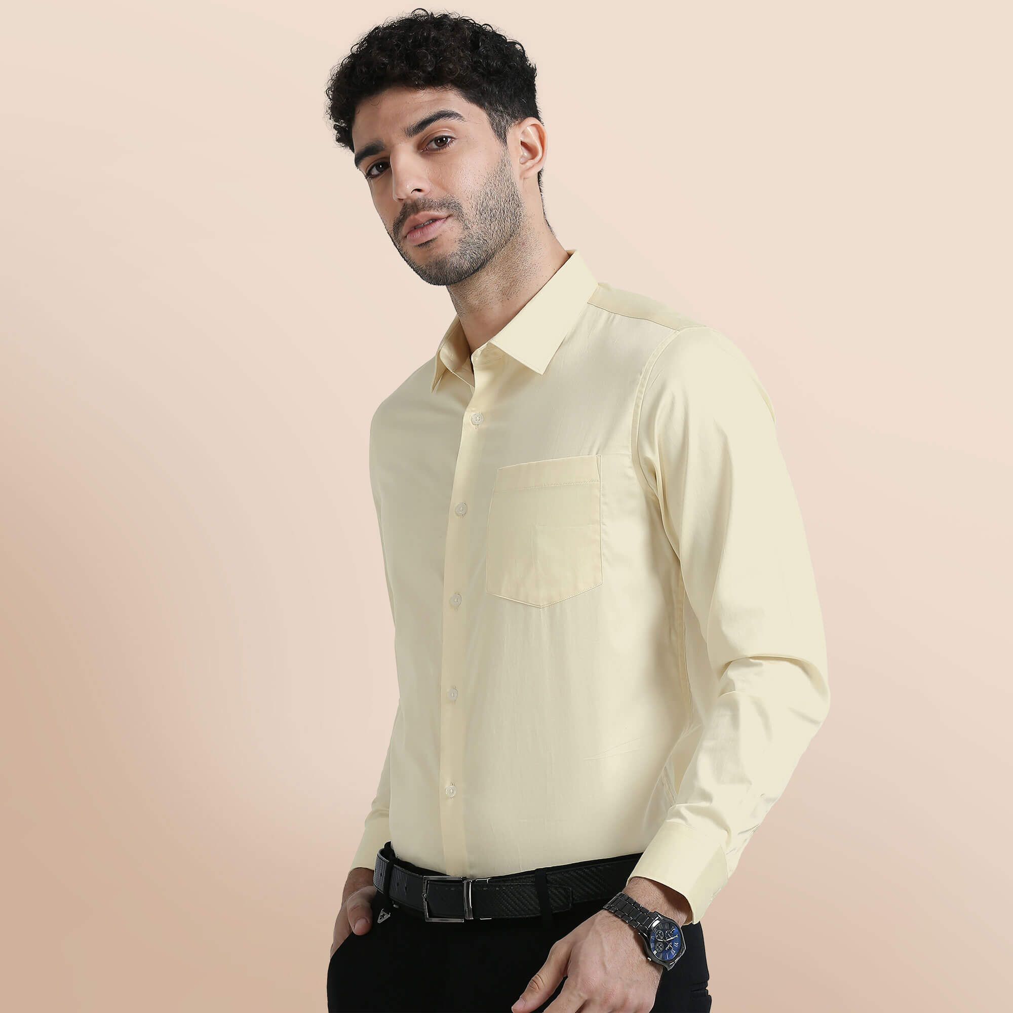 Cambridge Giza Cotton Shirt In Lemon Frost