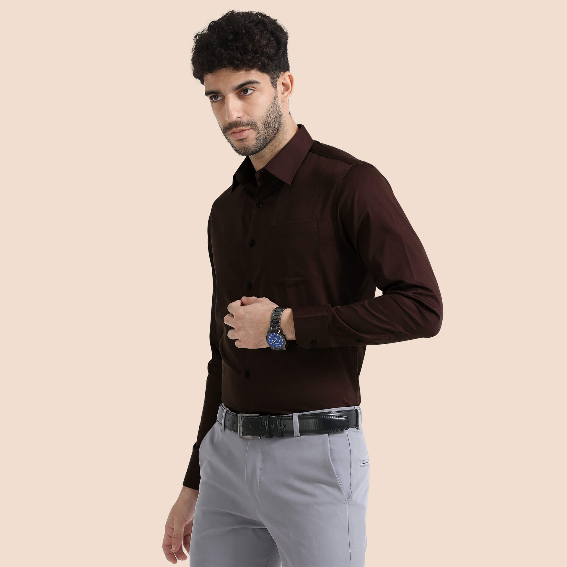 Cambridge Giza Cotton Shirt In Coffee