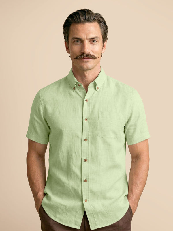 Breeze Linen Half Sleeves Shirt In Grass