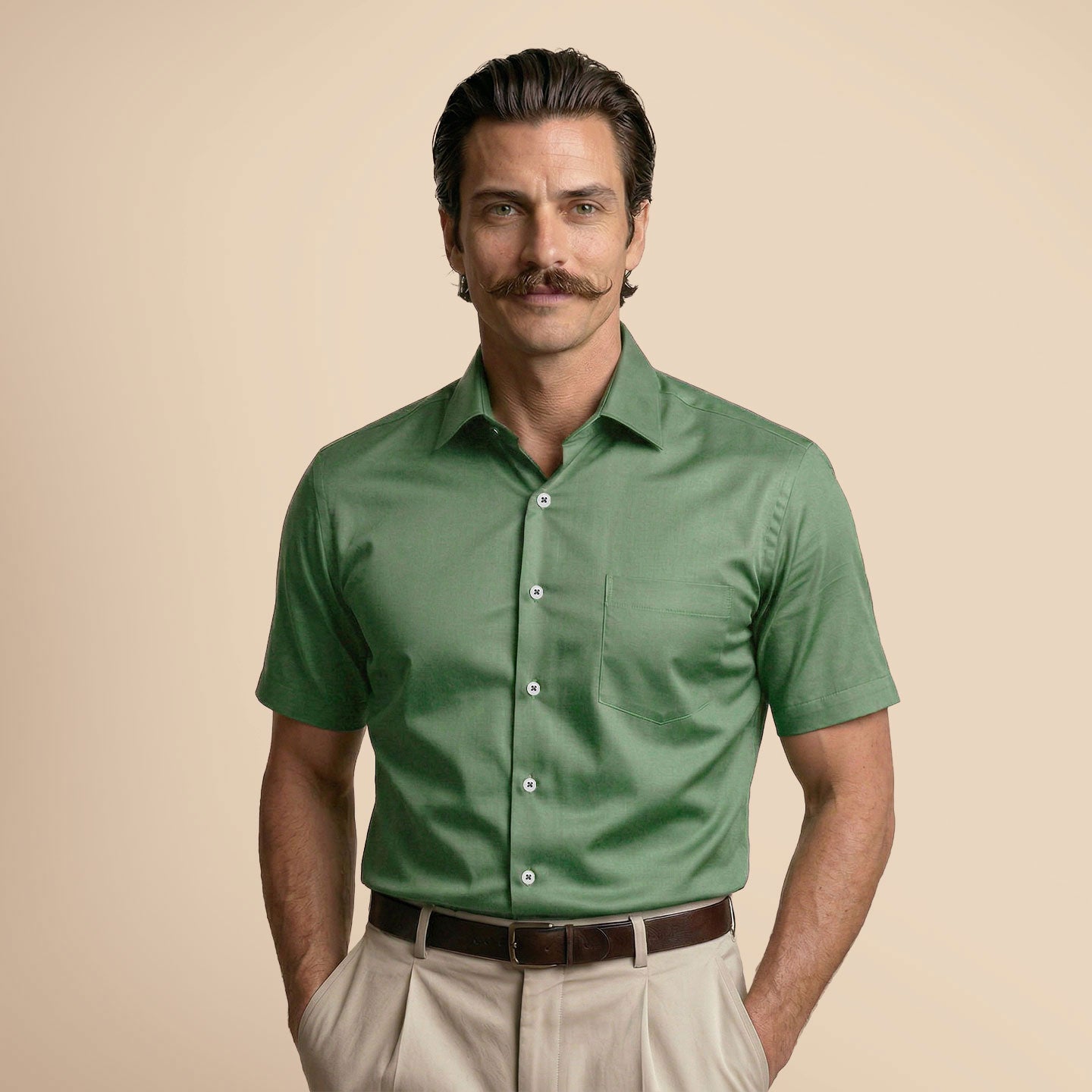 Ashley Half Sleeves Giza Cotton Shirt In Grass Green