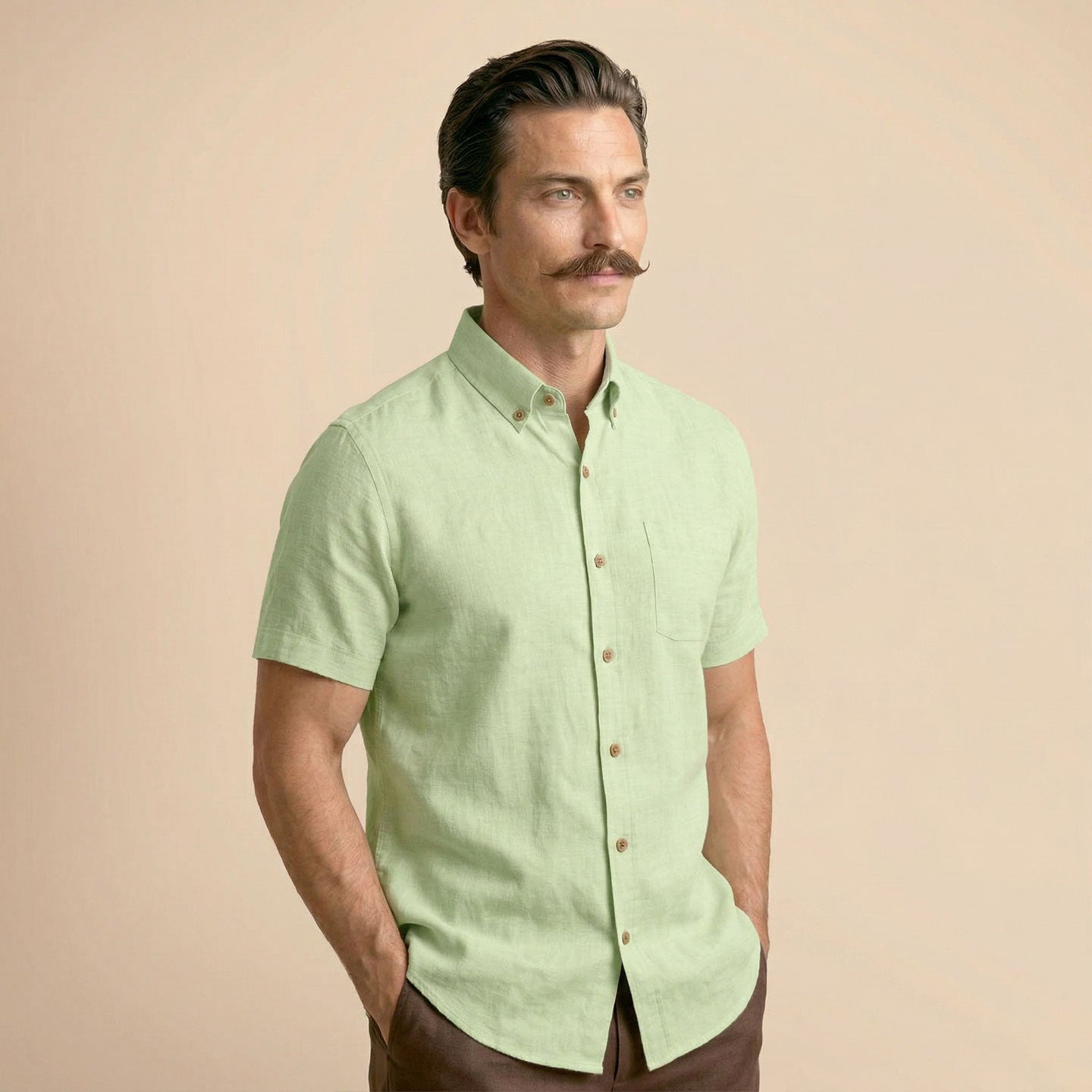 Breeze Linen Half Sleeves Shirt In Grass