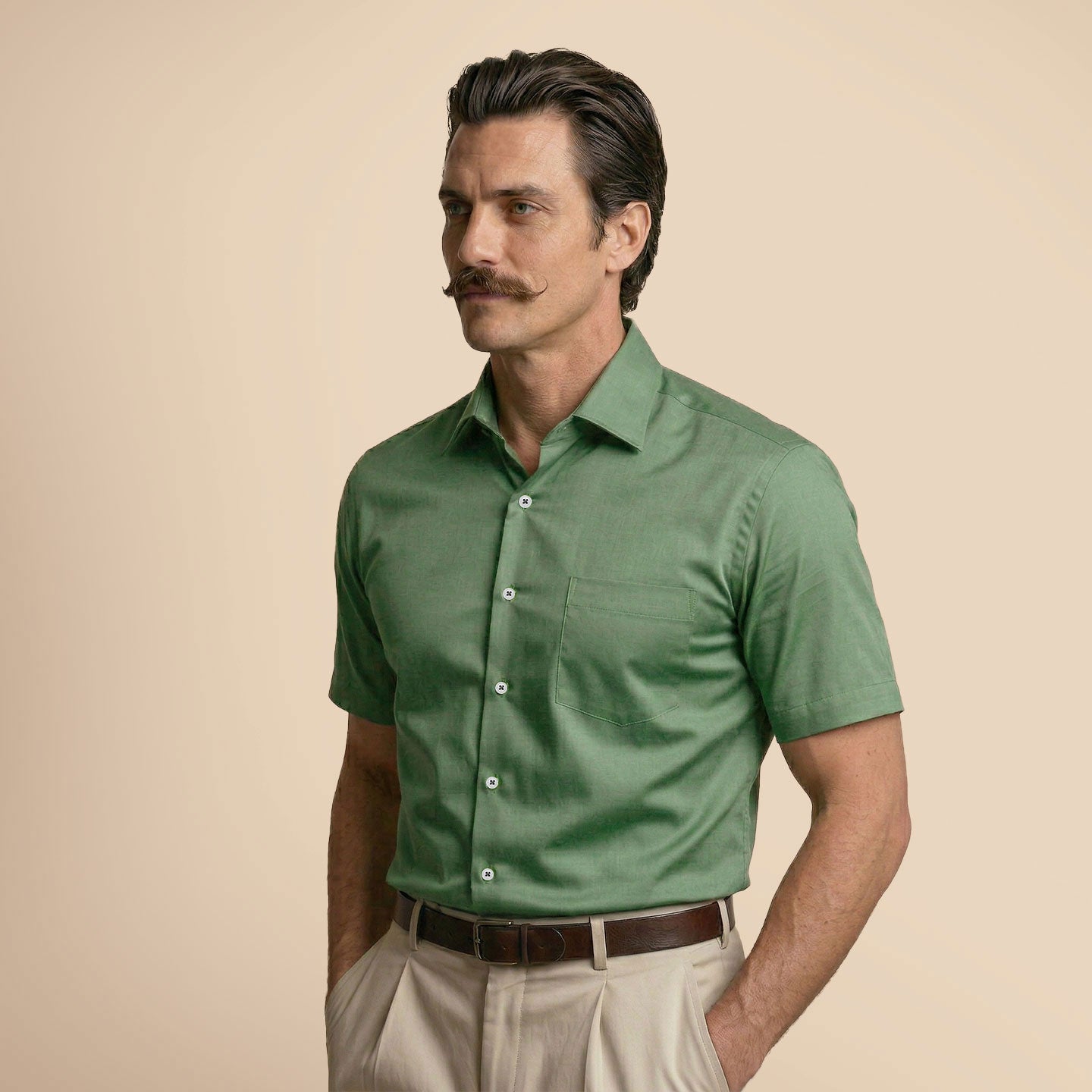 Ashley Half Sleeves Giza Cotton Shirt In Grass Green