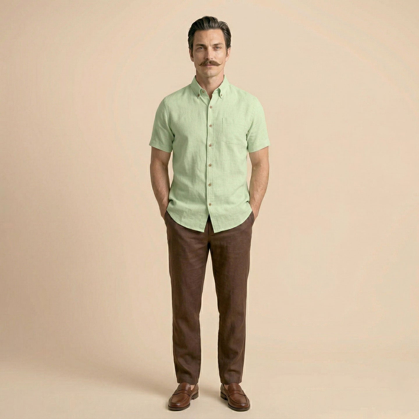 Breeze Linen Half Sleeves Shirt In Grass