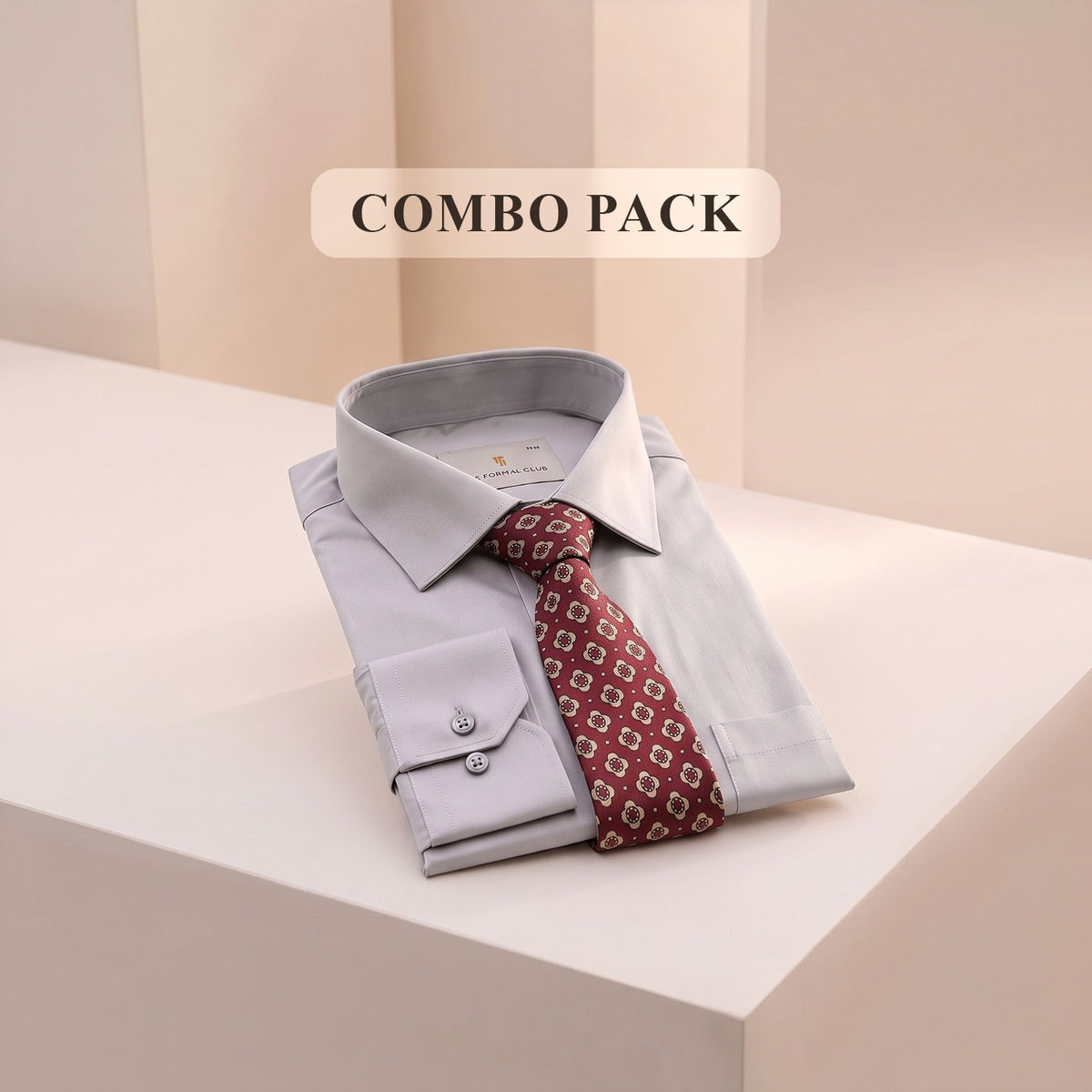 Premium Best-Seller Giza Shirt In Pewter & Red/Ecru Tie Combo