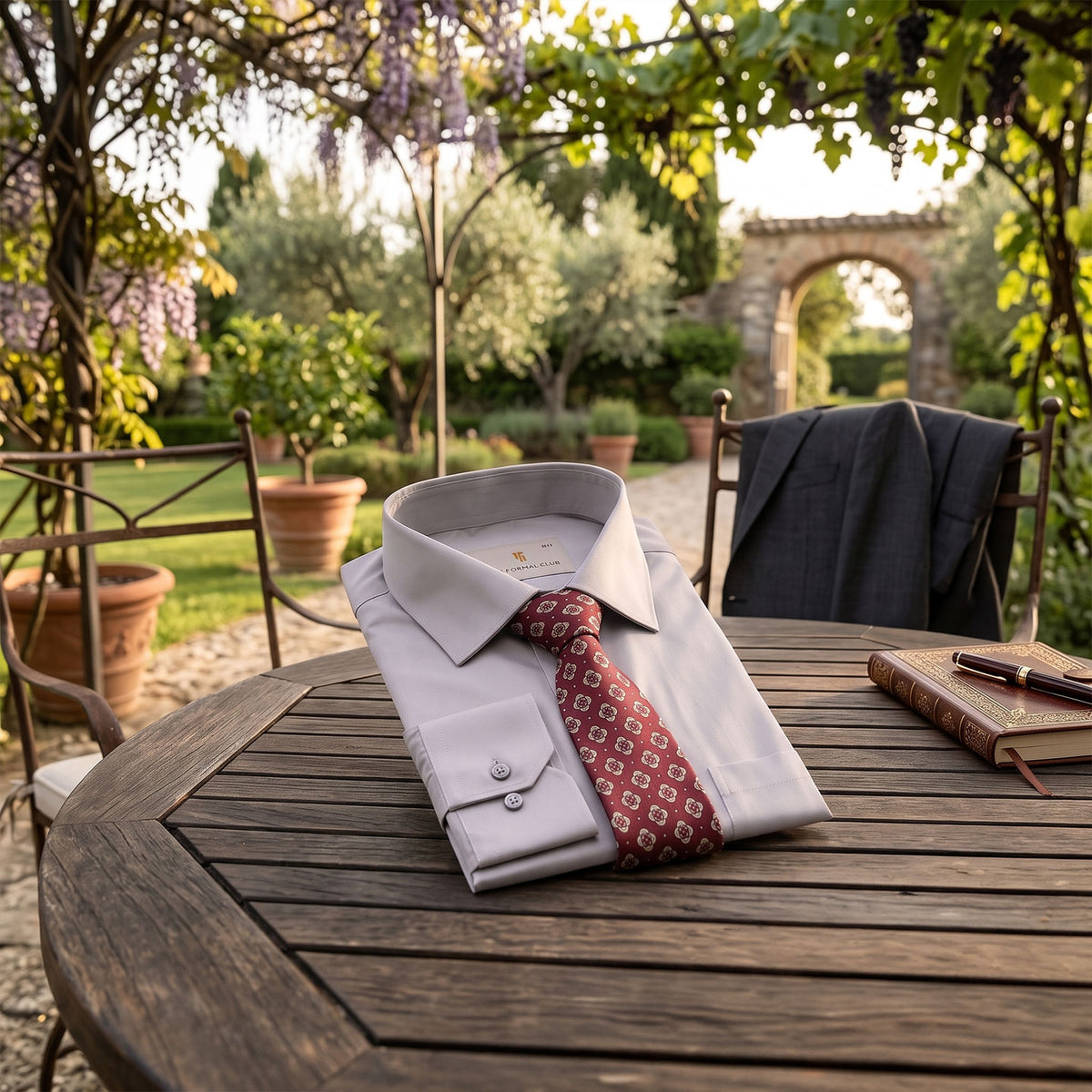 Premium Best-Seller Giza Shirt In Pewter & Red/Ecru Tie Combo