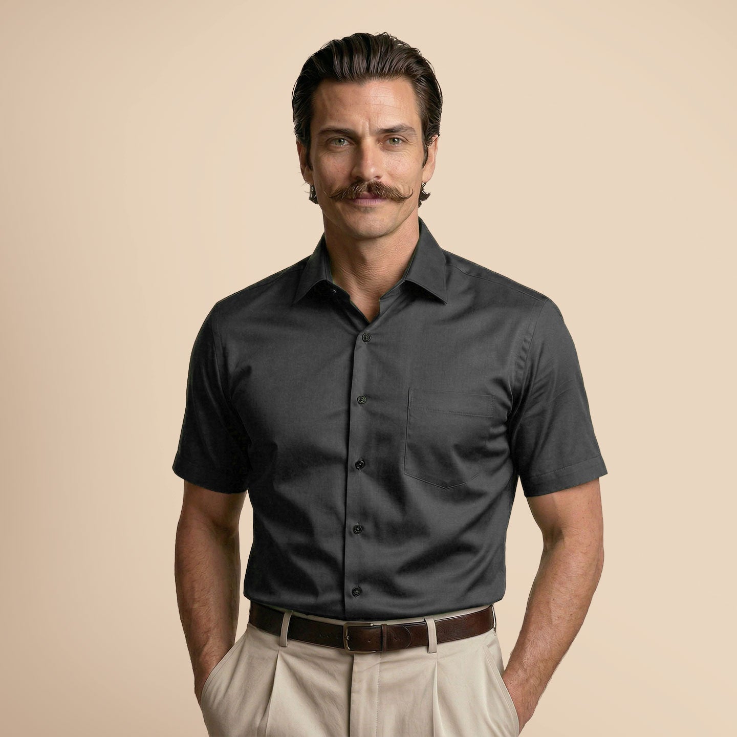 Ashley Half Sleeves Giza Cotton Shirt In Gun Metal