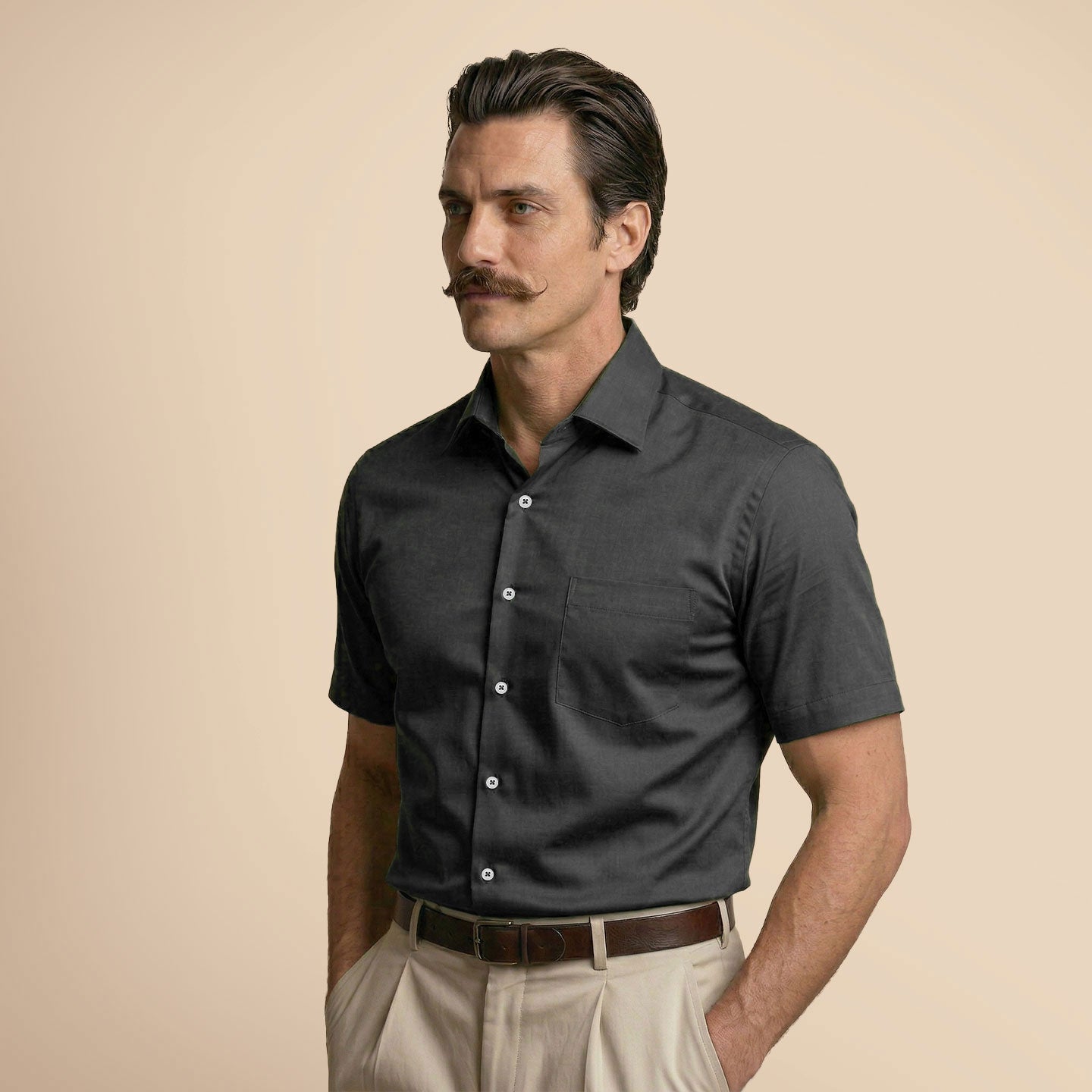 Ashley Half Sleeves Giza Cotton Shirt In Gun Metal