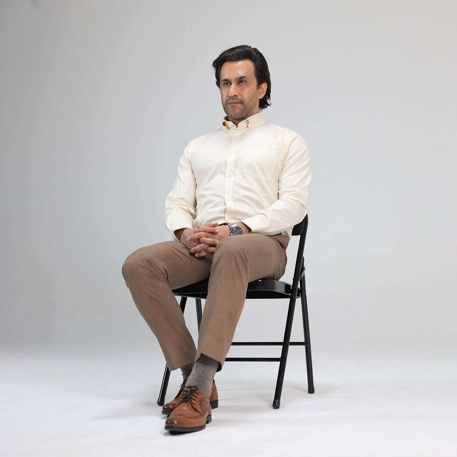 Gingham Check Shirt In Ochre