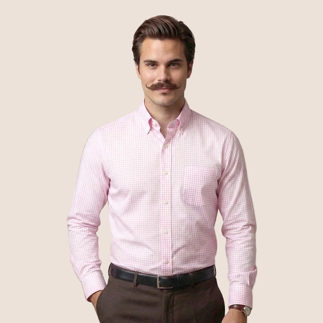 Gingham 2 Ply Check Shirt In Blush Pink
