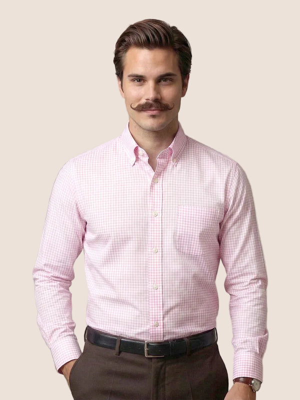 Gingham 2 Ply Check Shirt In Blush Pink