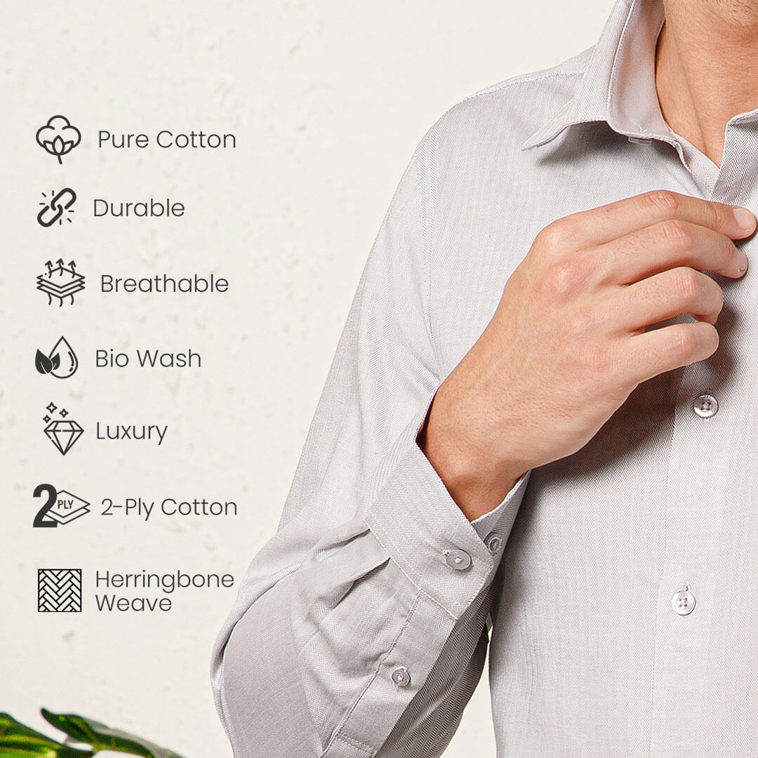 Imperial Herringbone 2 Ply Giza Shirt In Silver Grey