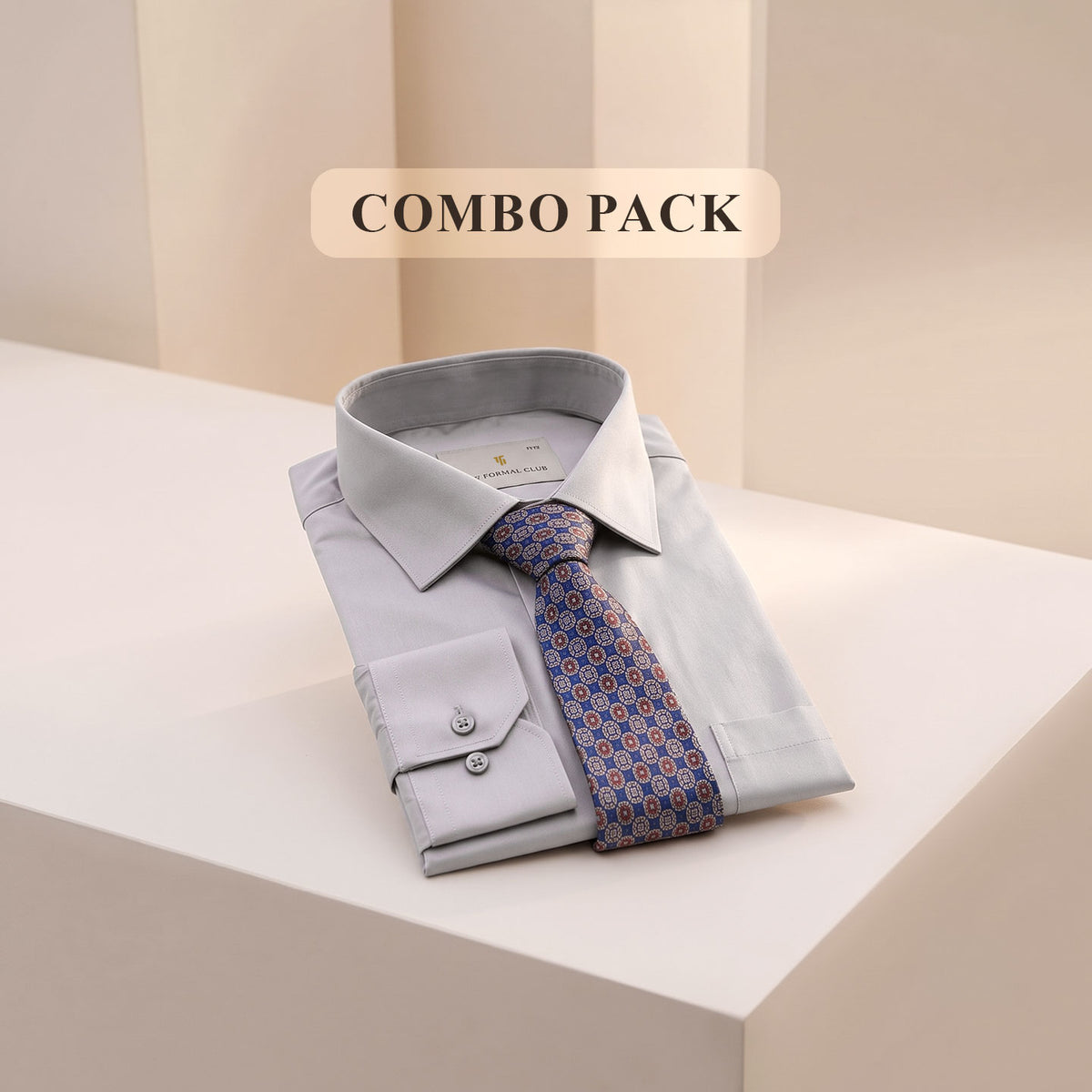 Premium Best-Seller Giza Shirt In Pewter & Cobalt/Wine Tie Combo