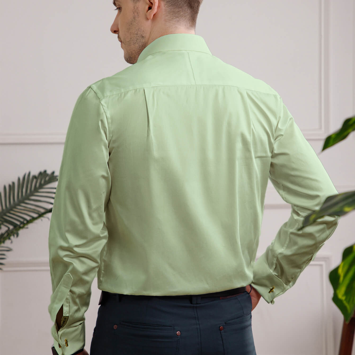 French Cuff Giza Cotton Shirt In Moss Green