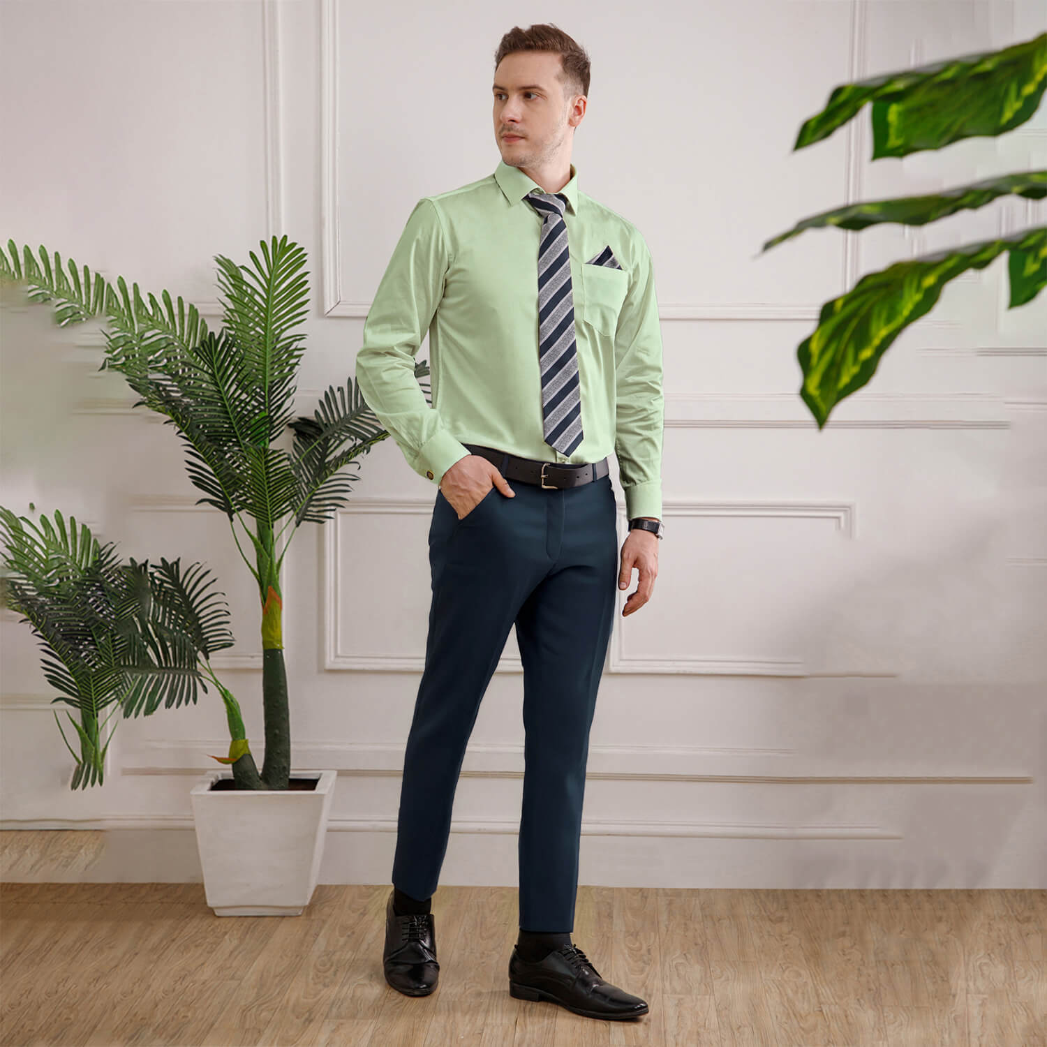 French Cuff Giza Cotton Shirt In Moss Green