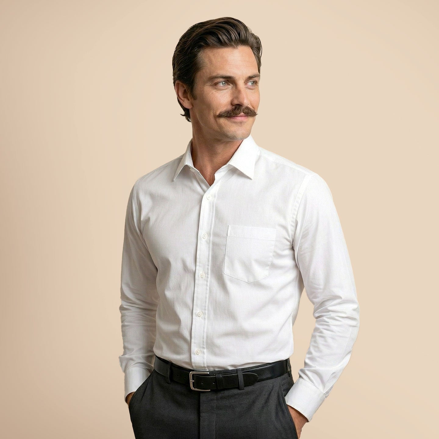 Hampstead 2 Ply Giza Cotton Shirt in Pearl White