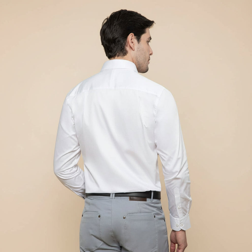 Hampstead 2 Ply Giza Cotton Shirt in Pearl White