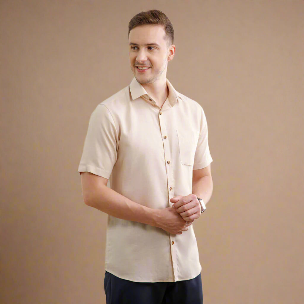 Earthy Hemp Half Sleeves Shirt in Sand