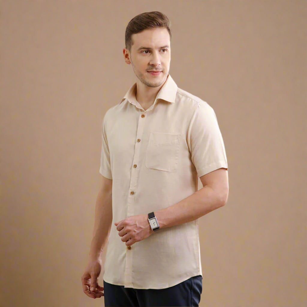 Earthy Hemp Half Sleeves Shirt in Sand